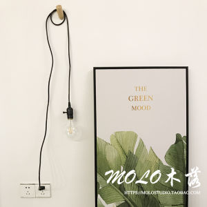 [Wood Falling] Handmade Minimalist Solid Wood Hook Small Droplight Hanging Bedside Small Night Lamp Nordic and Japanese Style Bedroom Wall Lamp