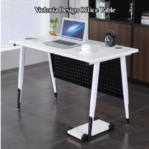 Modern Victorian Office Table  160cm–White & Brown Table for Work Study & Gaming & Cable Management