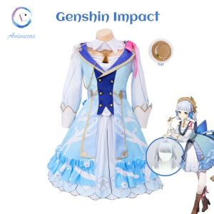 Genshin Impact Kamisato Ayaka Skin Cosplay Costume Springbloom Missive Dress Hat Wig Fan Uniform Full Set
