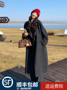 Gray Woolen Coat Women Winter New 2025 Popular Long Over-Knee Knitwear Jacket Korean Style Commute Pure Color Loose Fit