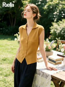 puella | Summer French Style Polo Collar Slim Fit Sleeveless Vest
