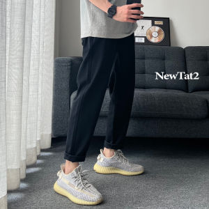 กางเกงขายาวทรงหลวมสไตล์ใหม่ NewTat2 ทรงตรงยาวถึงเข่าสำหรับผู้ชาย สีดำ เอวกลาง ทรงหลวม ใส่ได้ทุกวัน ฤดูใบไม้ผลิและฤดูใบไม้ร่วง