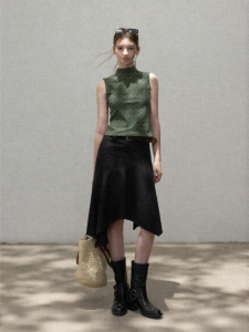 Cantonstory | Chân Váy Midi A-Line Cao Waisted Bất Đối Xứng Phong Cách Vintage Pháp