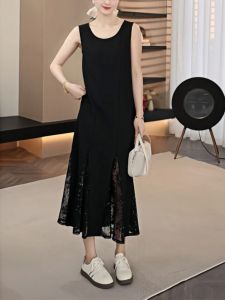 Váy Ren Đan Thời Trang Xuân 2025 Cho Nữ Váy Ngắn Chữ A Váy Midi Không Tay Váy Dự Tiệc Mùa Hè Váy Dự Tiệc