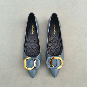 Spring New Womens Flat Shoes Soft Bottom Bean Bean Slip-On Sharp Pointed Toe Versatile Buckle Casual Fashion Single Shoes