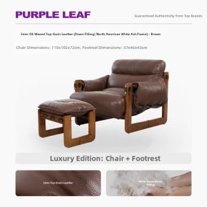 PURPLELEAF | Vintage Real Leather Solid Wood Designer Single Chair