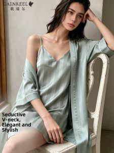 GAINREEL | Silk Lingerie Light Luxury Lace Backless Nightdress & Robe