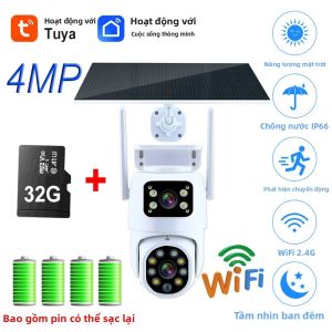 Camera Năng Lượng Mặt Trời Tuya WiFi Ngoài Trời HD 4MP Camera Kép Chống Nước Pin 10000mAh Ứng Dụng Smart Life Không Dây PTZ PIR CCTV Với Tính Năng Tự Động Theo Dõi