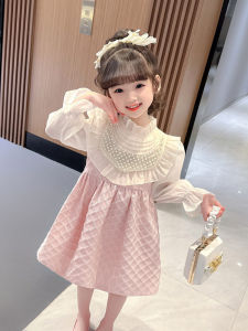 Princess Style Pearl Detailing Spring Autumn Dress for Girls Ages 3 Cute Fashionable Baby Clothes Long Sleeve mid Length a Line Skirt
