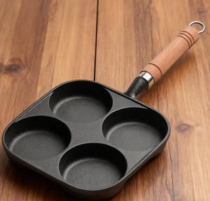 Uncoated Cast Iron Four-Hole Egg Fry Pan Non-Stick Stove And Gas Range Compatible Egg Wonton And Burger Pot Chinese Style Kitchenware
