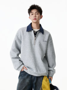 WUKONGYOUHUO | Áo Polo Mũi Dài Phong Cách Retro Mỹ Màu Đối Chọi Giả Lớp Đơn Giản