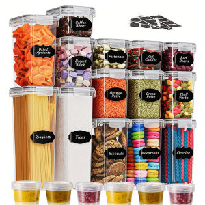 20 Piece BPA-Free Airtight Food Storage Container with Lids - PP Plastic Dry Food Jars for Flour Sugar and Cereal - Contains