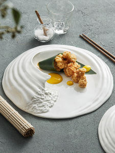 Wave Atmosphere Ceramic Western Dining Utensils Cold Dish Assorted Shapes Hotel Grade round Dinner Plate European Style Pure Color
