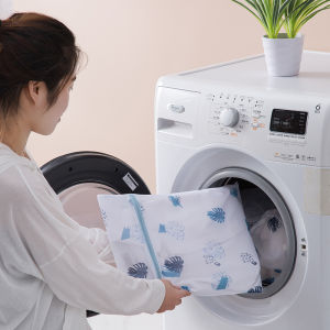 Laundry Bag Print Blue Leafves Polyester Washing Bags Bra Underwear Protect Dirty Clothes Storage Bathroom Organize Wash Bag
