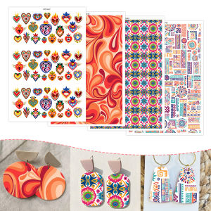 DIY Craft Polymer Clay Transfer Paper (10x14.8cm) - Colorful Floral Mixed Patterns Disposable Stickers Water Soluble Decal