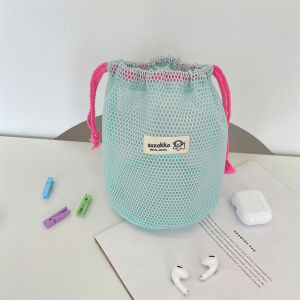 Dopamine Grid Large Capacity Drawstring Bag Portable Minimalist Toiletry Makeup Pouch Travel Handheld Storage Organizer