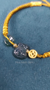 Vòng tay chỉ thắt handmade phối túi tiền đồng điếu Cẩm Thạch ngọc lam charm kim tiền vừa mọi ni tay | Hoa Minh Gem