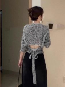 XUECAIQI | Elegant Korea Style Hollow Waist Knitted Sweater High Waist Casual Pants Set
