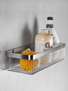 Nail-Free 304 Stainless Steel Mesh Basket Bathroom Shower Room Shower Gel Frame Corner Basket Single-Layer Rectangular Storage Rack