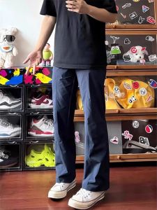 Light Blue American Style Slant Cut Flared Summer Casual Pants Mens Thin Quick Dry Straight Leg Workwear Sports Leisure Trousers