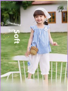 Antibacterial Cotton Summer Outfit for Girls Two-Piece Set Sweet Style Pure Cotton Strap Tops Short Sleeve Clothes Baby Clothes
