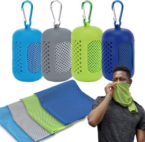 Cooling Towels with Portable Silicone Case Soft Breathable Ice Wraps for Yoga Sport Running Workout Camping