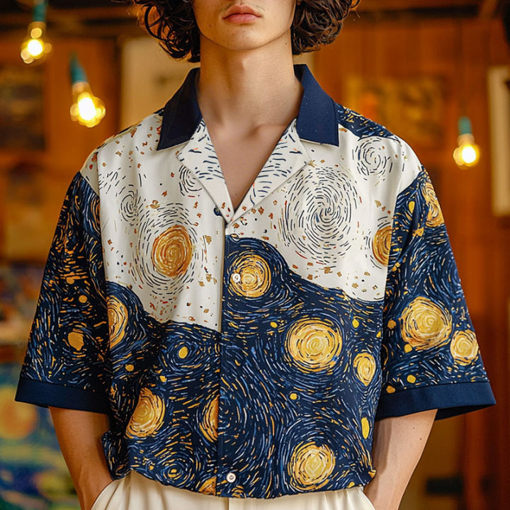 INCERUN Retro Fashion Printed Casual Shirts For Men Van Gogh