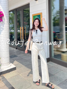 French Rouje Runway High Waist Straight Leg White Denim Pants Women Loose Casual Wide Leg Trousers Long Pants Casual Commute