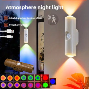 LED Night Lights Double-head Sunset Wall Lamp Motion Sensor RGB Ambient Light Magnetic USB Rechargeable Party Corridor Closets