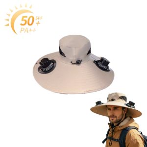 Solar Fan Sun Hat for Men Women Wide Brim Fishing Cap Waterproof Breathable Solar Outdoor Cooling Hat for Hiking Camping