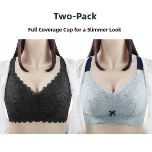 Large Size Wireless Bra Full Cup Ultra Thin Anti Sagging Womens Underwear for Flabby Arm Reduction Comfortable Nylon Lace