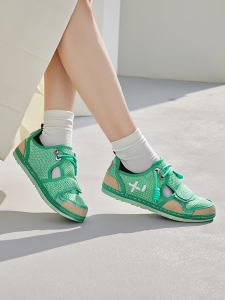 THEMULE | Wide Toe Mesh Fabric Sneakers Canvas Color Blocking Casual Flats