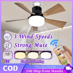 2 In 1 Ceiling Fan With Remote Control & Led Light 5 Blades Ceiling Fan Inverter E27 Fan Silent Fan Light Chandelier 30w/40w Modern Design Fan Heavy Duty For Bedroom Living Room Kitchen Dining