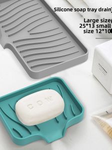 Drainage Silicone Soap Dish Anti Slip Laundry Soap Holder Kitchen Bathroom Utility Tray Nordic Style Pure Color Trendy Item