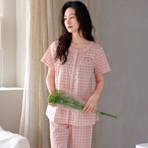 MiiOW | Pure Cotton Short Sleeve Seven-Foot-Pant Sleepwear Thin Summer Home Clothes For Women Cat Person 2025 New Style Breathable Skin-Friendly