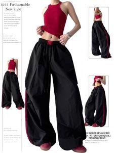 Quần Thể Thao Rộng Rãi Mùa Hè Nhanh Khô Cho Nữ Quần Dài Thường Ngày Jazz Dance Quần Ống Rộng Kẻ Sọc Đen Phong Cách Đường Phố