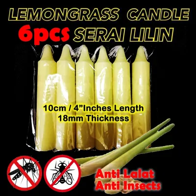 6pcs Serai Lilin Anti Lalat Anti Insects Candle Citronella 4inches 10cm Length 18mm Thick Essential oil Candle fragrance