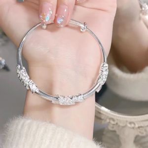【♡Lovely girls house♡】Silver Flowers Bracelet Fashion Exquisite Open Adjustable Bracelet Jewellery Gift