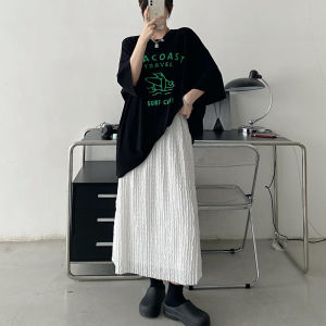 Summer Womens Fashion Textured Pleated A-Line Skirt High Waist Midi Skirt Straight Cut Umbrella Skirt New 2024 Style