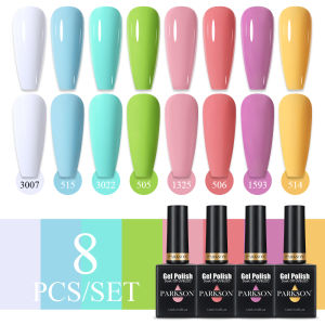 Parkson 8pcs/Set Nail Gel Polish Set HEMA/TPO Free Semi Permanent Nail Polish Super Texture Ultra Glossy Long Lasting Top Gel