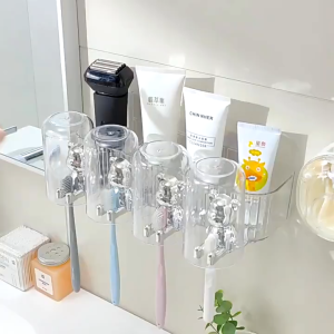 【SG Seller】 Lab Cosi Electric Toothbrush Holder Without Punching Hole Cream White Bathroom Rack Toothpaste Dispenser Holder Automatic Dispenser Bear Mouthwash Cup Toothbrush Storage
