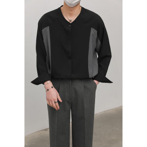 Spring 2025 Mens Fashion Long Sleeve Shirt Loose Fit Splice Design Sensation High End Feeling Stylish Personality Versatile