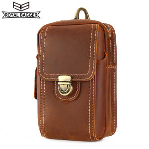 Royal Bagger Vintage Waist Pouch Bags For Men Crazy Horse Skin Pockets Phone Bag Genuine Cow Leather Belt Bag Wallet Outdoor Retro Bag