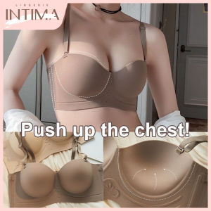 INTIMA Half-Cup Push Up Bra For Women Small Chest Show Big Seamless Underwear Strapless Anti-Slip Anti-Sagging Wireless Bralette