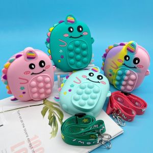 Decompression Decompression Bag Kids Silicone Cartoon Dinosaur Cute Rainbow Button Pinch Change Crossbody Shoulder Bag