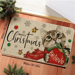 พรมคริสต์มาส VIKAMA ลายซานตาคลอสและสโนว์แมน สำหรับห้องนอน ห้องน้ำ ทางเข้าบ้าน และหน้าประตู ของตกแต่งบ้านในช่วงเทศกาล