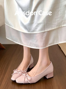 Agsdon | Comfortable Pink Block Heels Ballet Shoes
