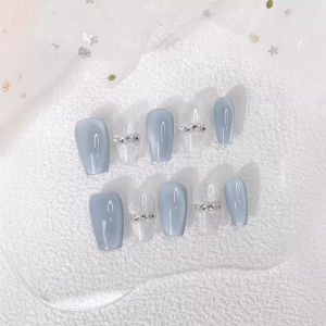 Ice Age Handmade Wear Nail Short Ladder Ice through Crystal Cat Eye Nail Stickers Finished Product Fake Nails Removable