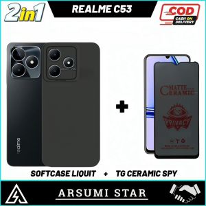 Paket 2in1 Case REALME C53 Camera Softcase Slim Black Matte Case Liquit Bonus Anti Gores Ceramic Matte Anti Spy