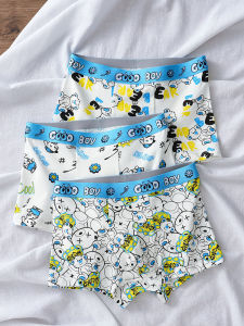 Boys Pure Cotton Boxer Shorts mid Size Children Comfortable Breathable Antibacterial Underwear Cartoon Design Briefs for Teens